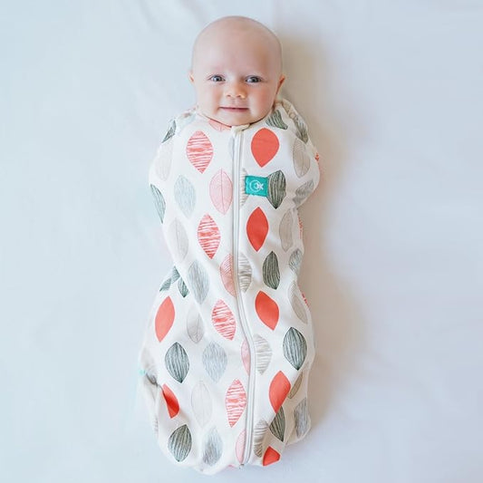 ergoPouch Cocoon Swaddle Sack 0.2 TOG - Baby Sleep Sack, Gentle Snug Fit Helps Calm Startle Reflex, Ideal for Arms In/Out Sleeping, Soft Breathable Fabric for Better Sleep (0-3 Months, Blush Leaf)