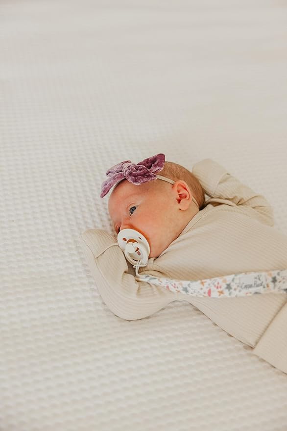 Copper Pearl Pacifier Clip 3-Pack: Premium Knit Binky Clips for Baby Girls and Boys - Stylish Stainless Steel Pacifier Holder Clip - Baby Pacifier Clips for No More Floor Drops - Ivy