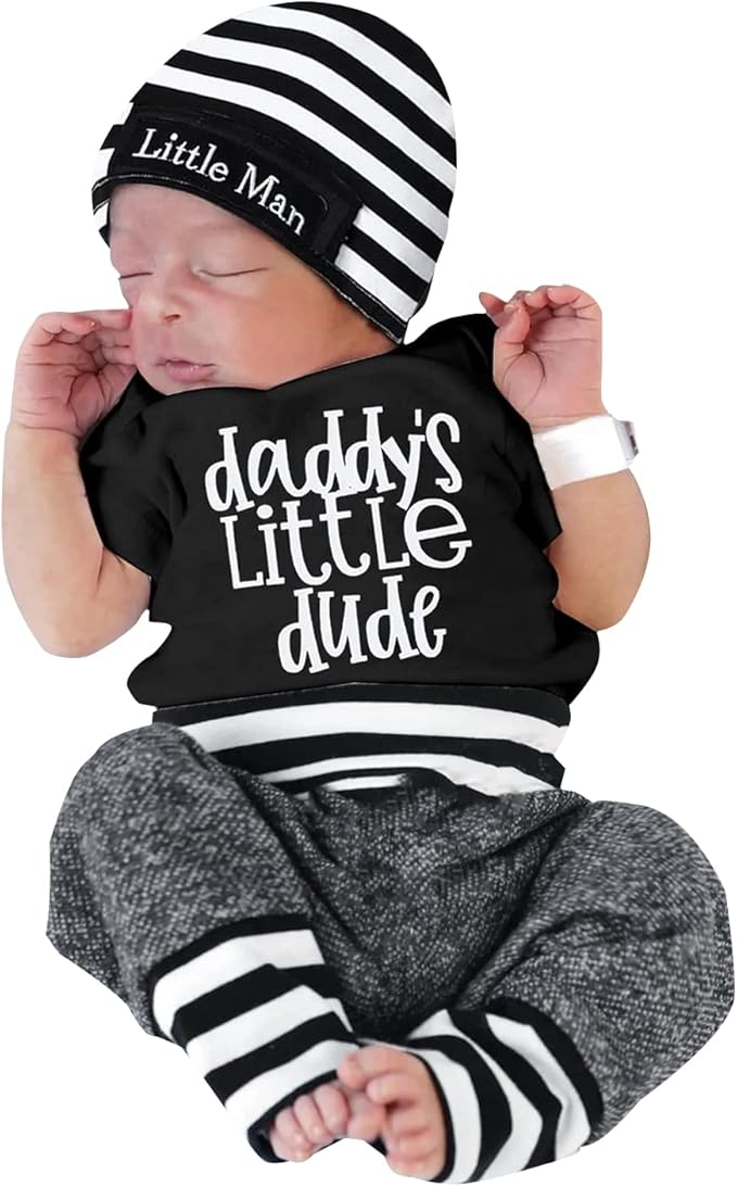 Newborn Infant Baby Clothes Long Sleeve Romper + Pants + Hat 3PCS Outfits Set