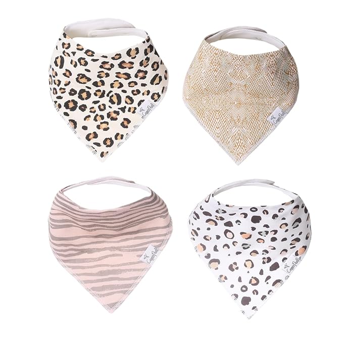 Copper Pearl 4 Pack Soft Cotton Baby Bibs for Drooling and Teething, Absorbent Drool Bibs for Baby Girl and Boy, Adjustable to Fit Newborns to Toddlers, Tons of Styles (Zara)