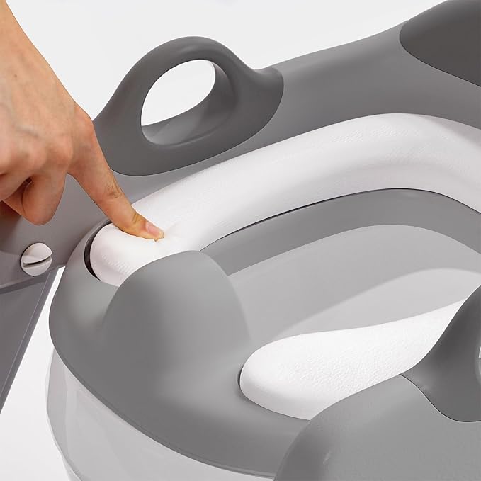Potty Training Toilet Seat with Step Stool Ladder for Boys and Girls, 2 in 1 Potty Training Toilet, Splash Guard Anti-Slip Pad Step Stool（Gray-White) Pedal Upgrade