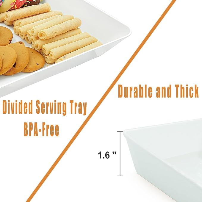 Serving Tray Platter, 17.5'' x 11.5'' x 1.6'', 6 Pcs Food Tray for Veggie Fruit Snack Dessert Cookie Cheese, Food Trays for Party Supplies Display, Large Platters for Serving Food, BPA Free