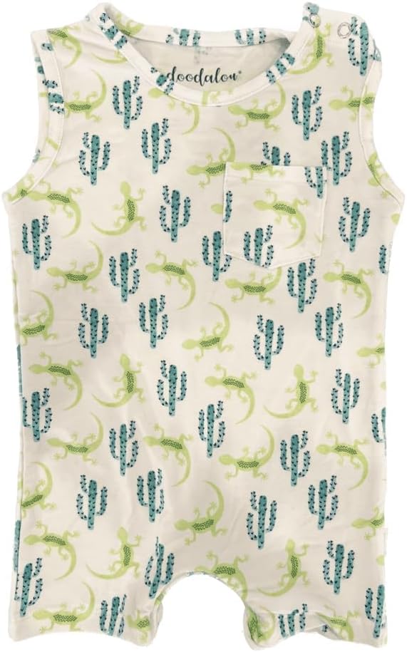 Soft Bamboo Viscose Baby Romper, Tank Top with Shorts, Zipper Inseam Closure with Front Pocket Pacifier Clip