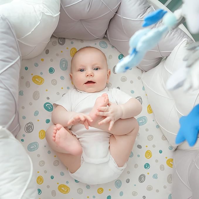 Gllquen Baby Bassinet Sheets 4 Pack, Breathable Cozy Fitted Mattress Sheet, Elastic Travel Crib Fashionable Floral Pattern, Standard Cradle Safe Sheets for Baby Boys Girls 32"x16"(Dinosaur)