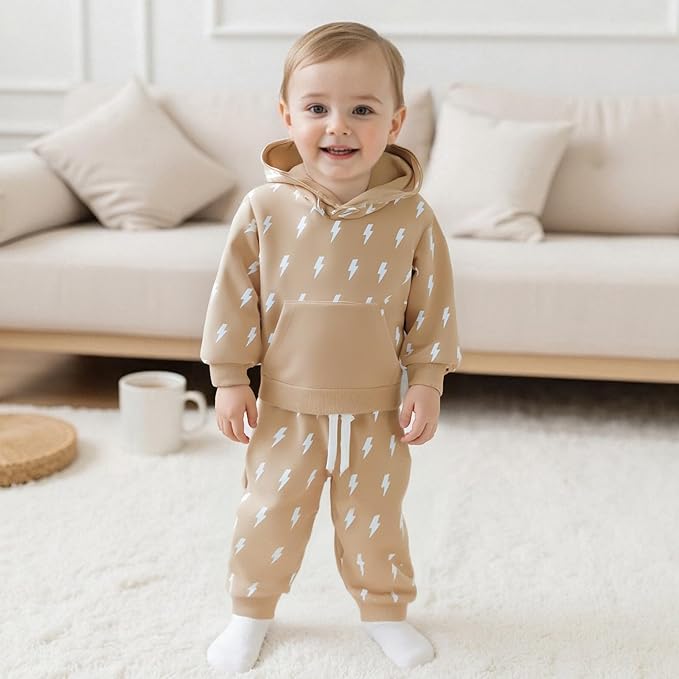2Pcs Baby Boys Hoodie Tops Pants Set Dinosaur Deer Print Sweatsuit Fall Winter Outfits