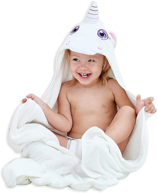 HIPHOP PANDA Hooded Towel - Rayon Made from Bamboo, Bath Towel with Bear Ears for Newborn, Babie, Toddler, Infant - Absorbent Large Baby Towel - Unicorn, 30 x 30 Inch