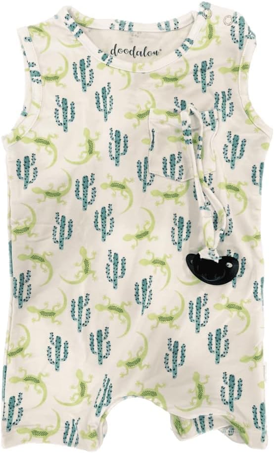 Soft Bamboo Viscose Baby Romper, Tank Top with Shorts, Zipper Inseam Closure with Front Pocket Pacifier Clip