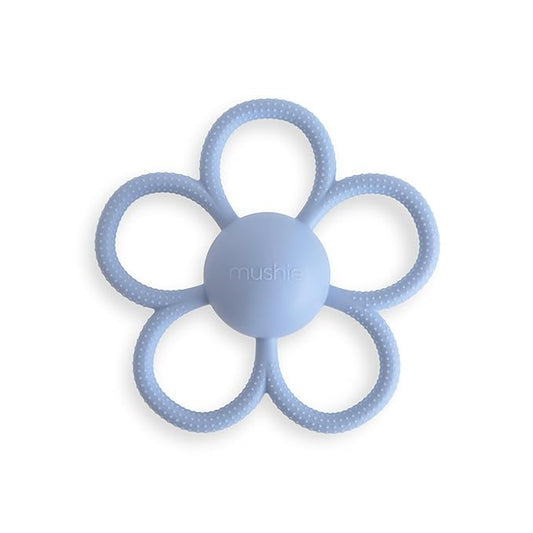 mushie Silicone Baby Daisy Rattle Teether Toy (Faded Denim)