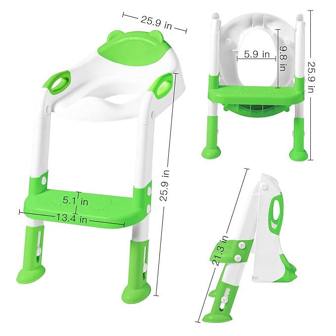 Potty Training Seat with Step Stool Ladder, SKYROKU Potty Training Toilet for Kids Boys Girls Toddlers - Comfortable Safe Potty Seat with Anti-Slip Pads Ladder Green
