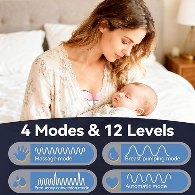 Electric Breast Pump,My-375 4 Modes & 12 Levels,Hands Free Breast Pump,Memory Function,Quiet Portable Pump,Strong Suction,Rechargeable,Double-Sealed Flange Sizes (19/21/24mm) (Light Color 2 Pack)