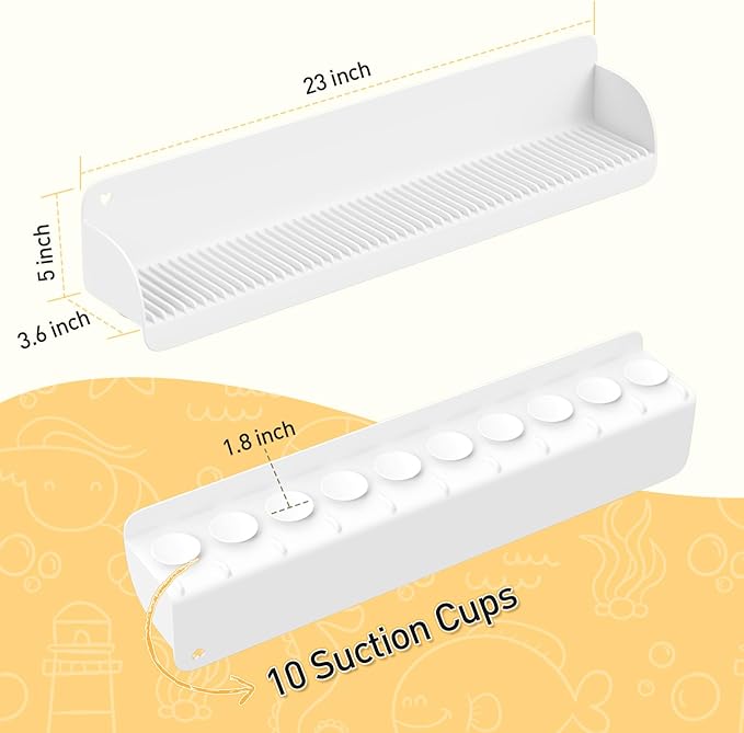 24 Inch Bathtub Splash Guard with 10 Suction Cups, Silicone Tub Water Splash Guard for Bathtub, Bath Toy Tray Holder Play Shelf for Kids, Universal for Bathroom, Kitchen Sink (White)