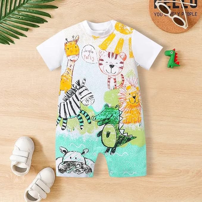 Cute Giraffe + Zebra With Floral Print Long Sleeve Baby Girl Clothes White Jumpsuit For Baby One-Piece Romper