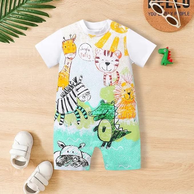 Cute Giraffe + Zebra With Floral Print Long Sleeve Baby Girl Clothes White Jumpsuit For Baby One-Piece Romper