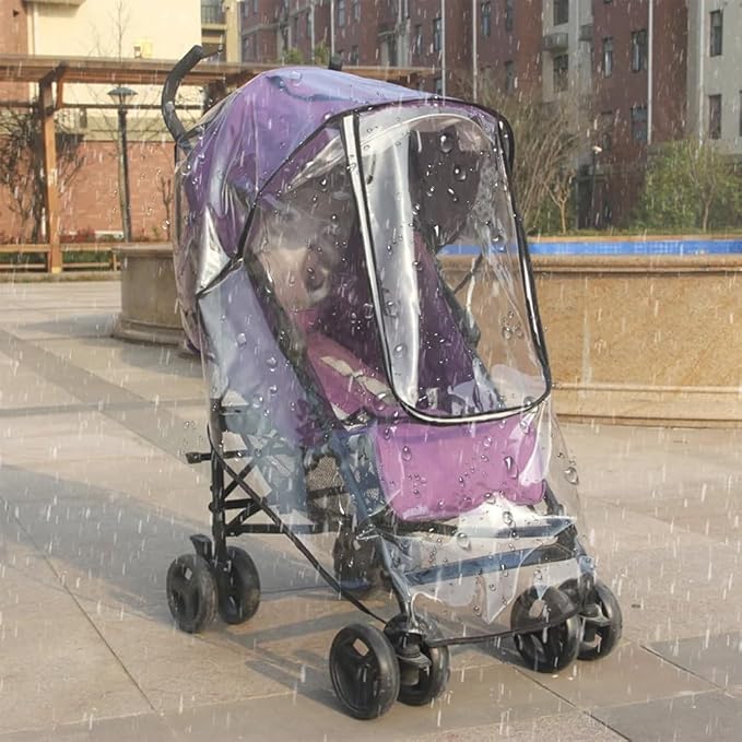Stroller Rain Cover, 1PC PVC Universal Clear Breathable Waterproof Windproof Dustproof Pram Accessory with Zip Baby Travel Weather Shroud for General Umbrella Strollers