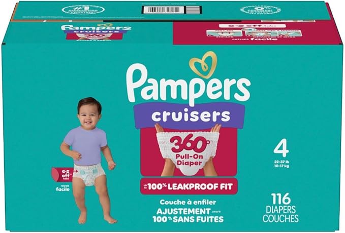 Pampers Diapers - Cruisers 360 - Size 4, 116 Count, Babyproof up to 100% Leakproof Pull-On Diaper