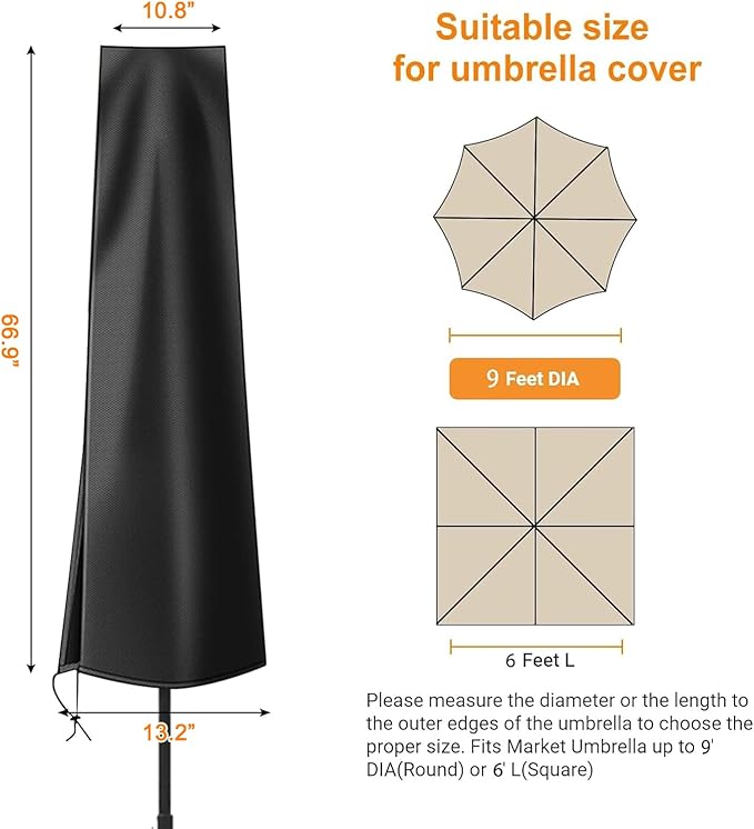 OKPOW Umbrella Covers for Outdoor Umbrellas - Small Patio Umbrella Cover for 6 ft to 9 ft Outdoor Table Umbrella - Waterproof Windproof Anti-UV Garden Parasol Covers, Black