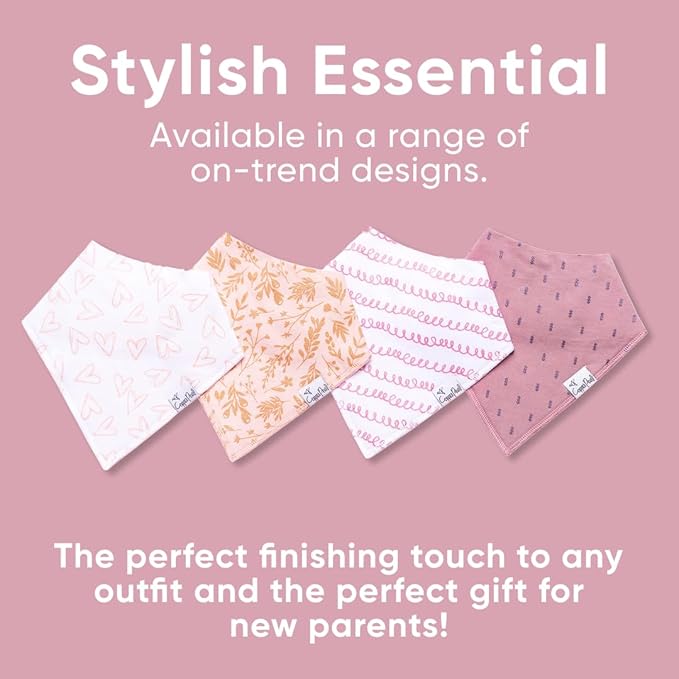 Copper Pearl 4 Pack Soft Cotton Baby Bibs for Drooling and Teething, Absorbent Drool Bibs for Baby Girl and Boy, Adjustable to Fit Newborns to Toddlers, Tons of Styles (Lola)