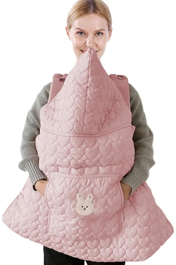 Winter Baby Carrier Cover Stroller Cover -Warm Thicker Hooded Stretchy Cloak Hooded Reversible, Cloak Kangaroo Hoodie for Mom Baby, Suit for All Seasons-Light Pink