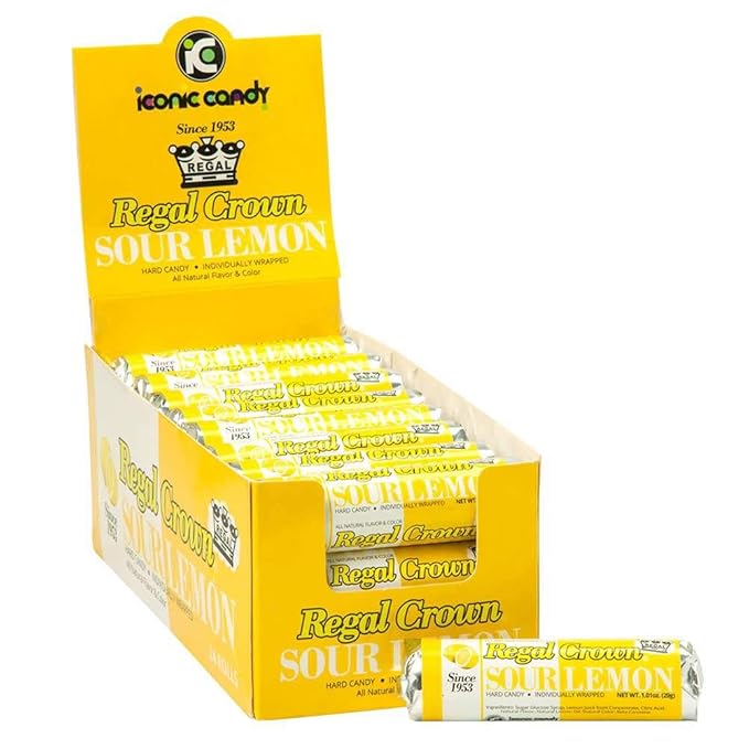 Regal Crown Sour Lemon Hard Candy Rolls | Old Fashioned Sour Lemon Candy | Traditional Lemon Candy Brought To You By Iconic Candy | 24 Count