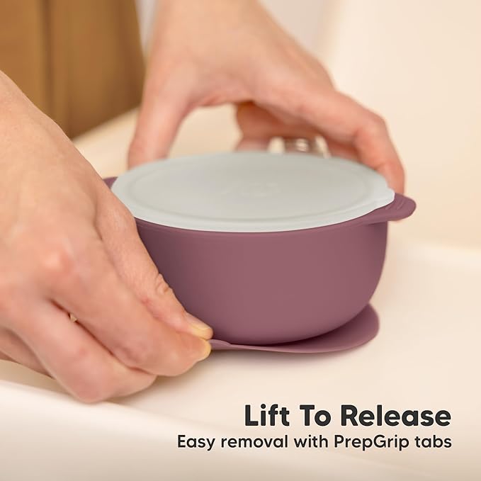 KeaBabies 2-Pack Baby Bowls with Suctions, Lids - Silicone Toddler Suction Bowls for Baby Boy, Girl, Kids, Dog, Food Grade Silicone, BPA-Free, Dishwasher Safe, Toddler Eating Essentials (Rocky)
