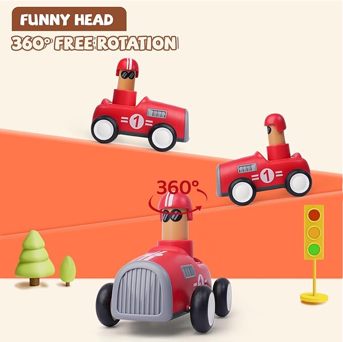 LiKee Toy Cars for Toddlers 1 2 3 4 Years Old Boy Girl, 4 Pcs Pull Back Cars for 18+ Months Baby Infant Gift, Kids Trucks Push and Go Back Friction Powered Vehicles (Transport)