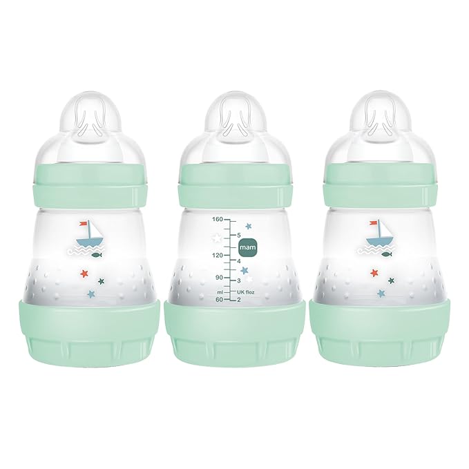 MAM 5oz Easy Start Anti-Colic Baby Bottles, Slow Flow, Breastfeeding-Like Silicone Nipple Bottle, Reduces Colic, Gas, & Reflux, Easy-to-Clean, BPA-Free, Vented Baby Bottles for Newborns, 0-3 Months