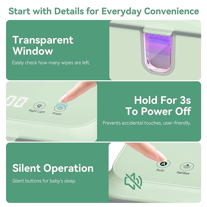 Chefhandy Baby Wipe Warmer, Wipe Warmer and Baby Wet Wipes Dispenser with UV Light Sanitizer,Baby Wipes Warmer for Babies,3 Heat Modes,Night Light,Heating Silence,Large Capacity Wipes Warmer (Green)