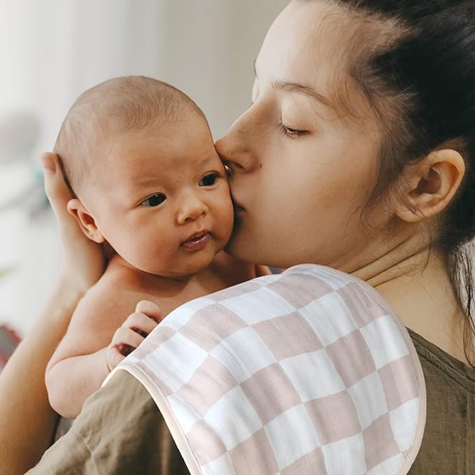 LifeTree Muslin Baby Burp Cloths - Soft 2 Pack Viscose Bamboo Cotton Large 22'' by 10'' Absorbent Milk Spit Up Rags - Burping Cloths for Newborn, Girls Boy (Floral & Checkerboard)