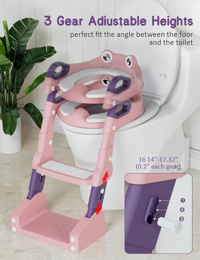 Potty Training Seat, Toddler Potty Training Toilet, Upgrade 2 In 1 Toddler Toilet Seat with Steps Stool Splash Guard and Anti-Slip Pad Soft Cushion, Potty Seats for Toddlers Baby Kids