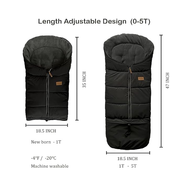 Length Ajustable Waterproof Stroller Winter Cover for All Stroller, Universal Stroller Winter Bunting Bag XL,Good for Infant to Y5 pre-School Kids