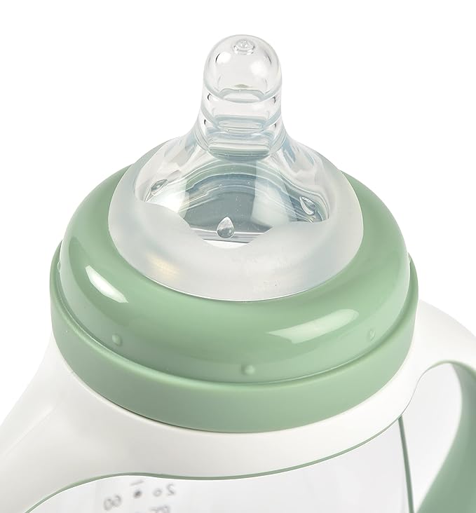 BEABA 2-in-1 Baby Bottle to Transition Sippy Cup, No Spill Sippy Cup, Includes Removable Handles, Silicone Baby Bottle Nipple and Soft Spout, 7 oz (Sage)