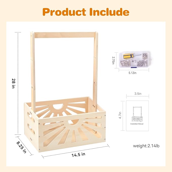 Wooden Baby Shower Crate Closet, Baby Basket with Adjustable Handle, Baby Clothing Rack，Storage Crate Hamper, Baby Shower Wooden Gift Crate, Baby Personailzed Basket for Pregnancy New Parent