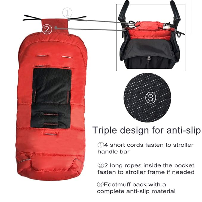 Waterproof Universal Stroller Bunting Bag, 3in1 Use Baby Sleeping Bag Adaptable for Most Strolllers, Central and Bottom Opens with Weather Strap to Aavoid Wind Go Between Zippers, Toddler 6-36M
