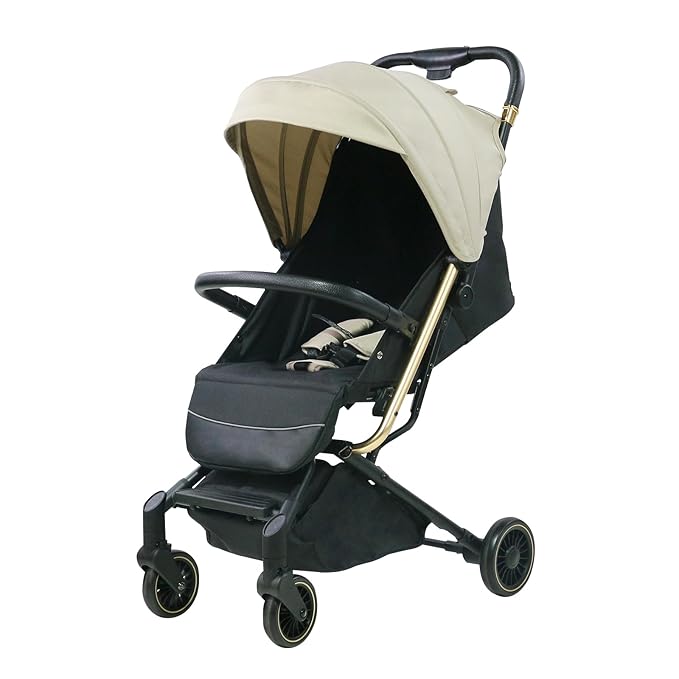 Lightweight Baby Stroller,Ultra Compact & Airplane-Friendly Travel Stroller, One-Handed Folding for Toddler, Only 13lbs,with Sleep Shade, Oversize Basket (Khaki)