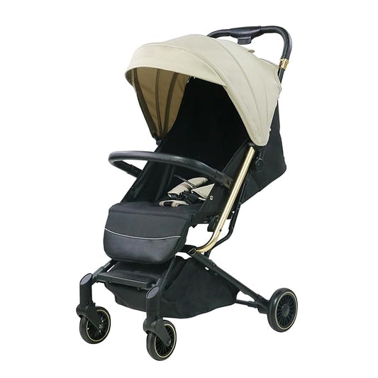 Lightweight Baby Stroller,Ultra Compact & Airplane-Friendly Travel Stroller, One-Handed Folding for Toddler, Only 13lbs,with Sleep Shade, Oversize Basket (Khaki)
