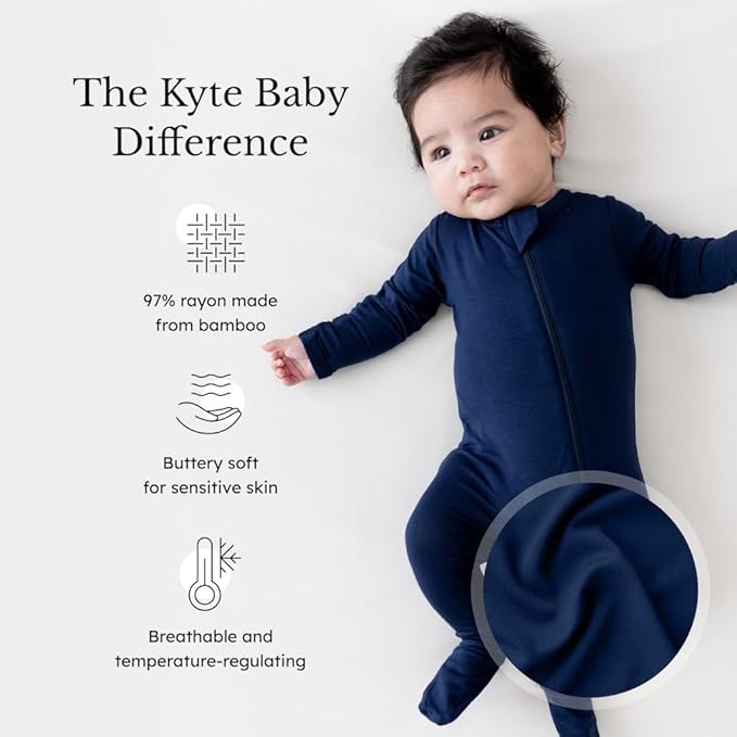 KYTE BABY Unisex Zipper Closure Footies, Rayon Made From Bamboo, 0-24 Months