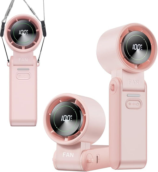 3-in-1 Portable Handheld Turbo Fan-100 Speeds, 13500RPM, 12Hrs Cooling, Digital Display, 120° Rotation, USB Rechargeable Mini Hand Held Personal Fan for Travel, Makeup, Outdoor, Indoor (Pink)
