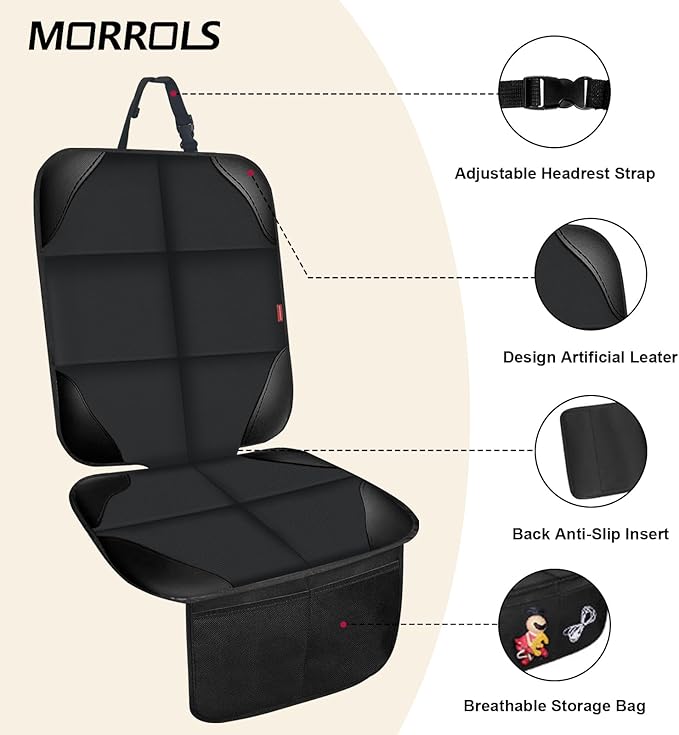 Car Seat Protector for Child,2 Pack Car Seat Cushion,Waterproof Fabric Car Seat Covers for Non-Slip Backing Mesh Pockets for Baby,Pet,SUV, Sedan and Trunk(Black)