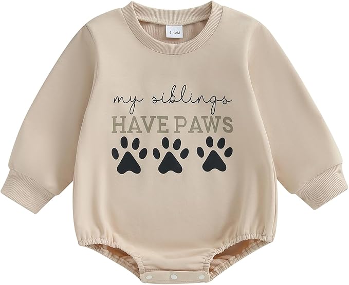 Kupretty Baby Boy Girl Sweatshirt Romper Cute Winter Fall Clothes Siblings Crew Neck Long Sleeve Bubble Infant Bodysuit