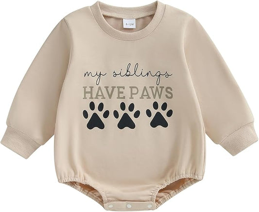 Kupretty Baby Boy Girl Sweatshirt Romper Cute Winter Fall Clothes Siblings Crew Neck Long Sleeve Bubble Infant Bodysuit