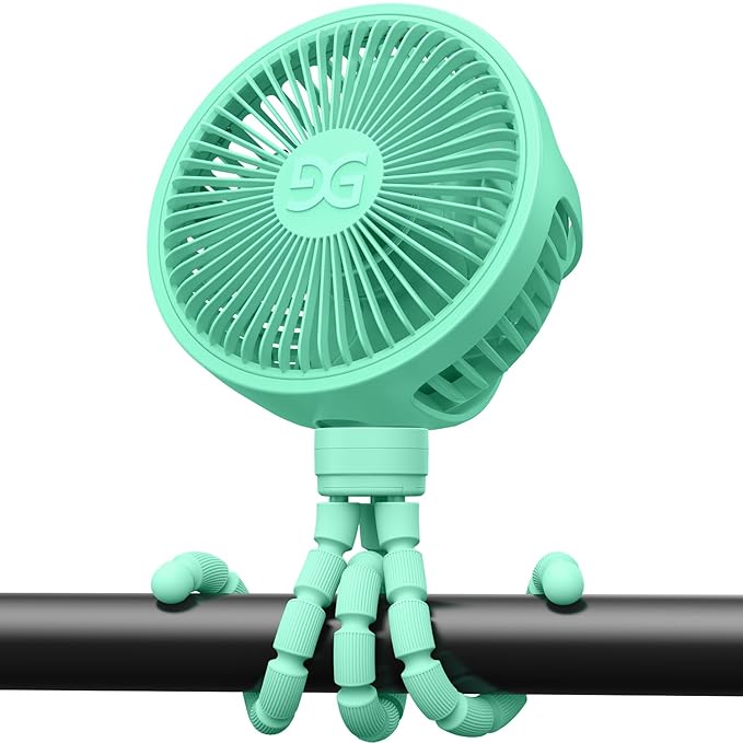 GUSGU Stroller Fan Clip on for Baby, Flexible Tripod & Rechargeable Battery, Small Personal Fan, Mini Portable Fan for Travel, Handheld, Car (Green)