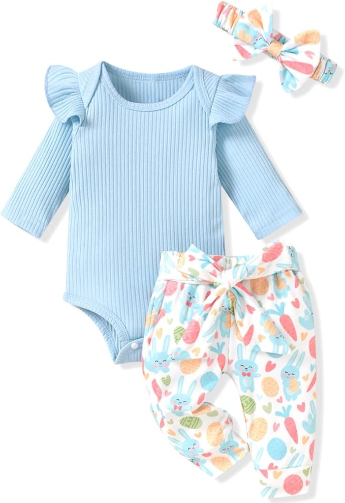 Aalizzwell Preemie Newborn Infant Baby Girls Clothes Ribbed Romper Bodysuit Pants Set Fall Winter Outfits