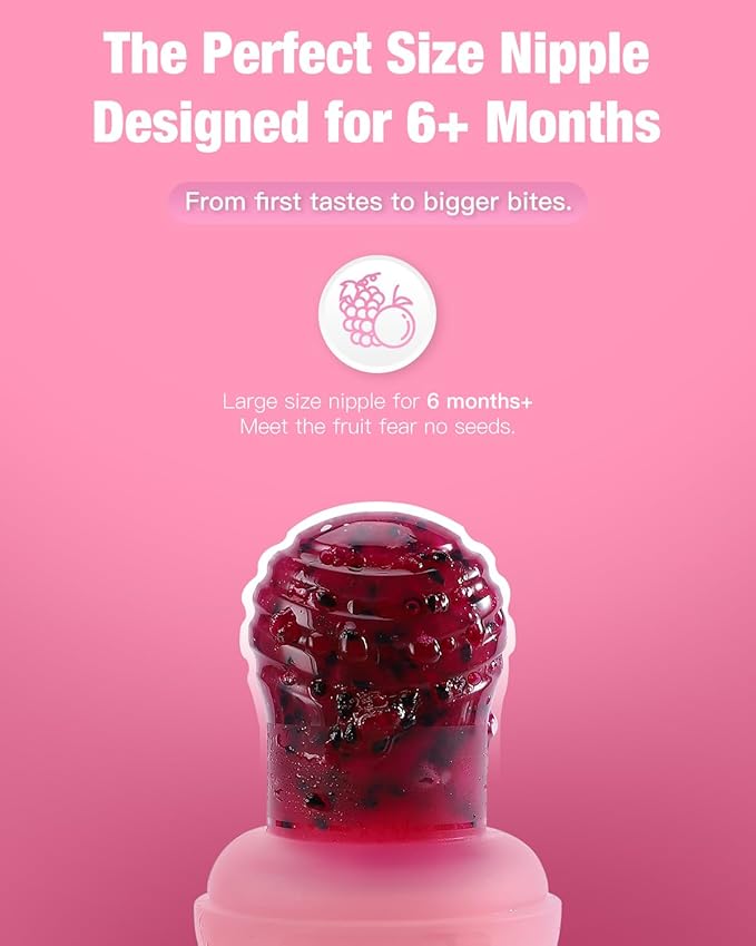 Baby Fruit Feeder & Popsicle Molds Tray Combo, New Born Must Haves and Babies Led Weaning Supplies for Safe Infant Self Feeding, 6+ Month (Pink)