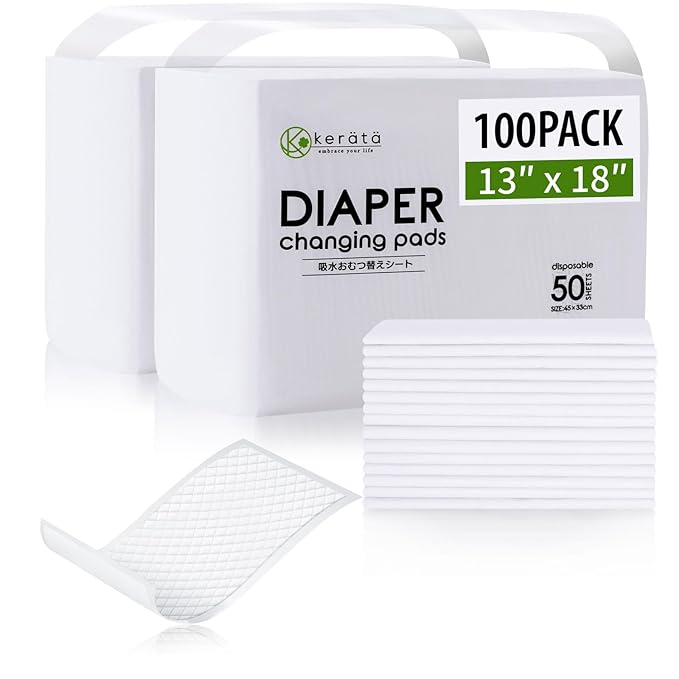 Disposable Changing Pads for Baby, 100 Pack Disposable Changing Pad Liners, Waterproof Disposable Underpads, Ultra Absorbent Super Soft Breathable Diaper Changing Mat 13 x 18 in