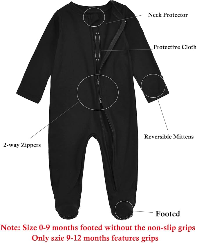 Aablexema Baby Footie Pajamas with Mittens - 3Pcs Infant Footed Sleeper Cotton Sleepwear Outfits