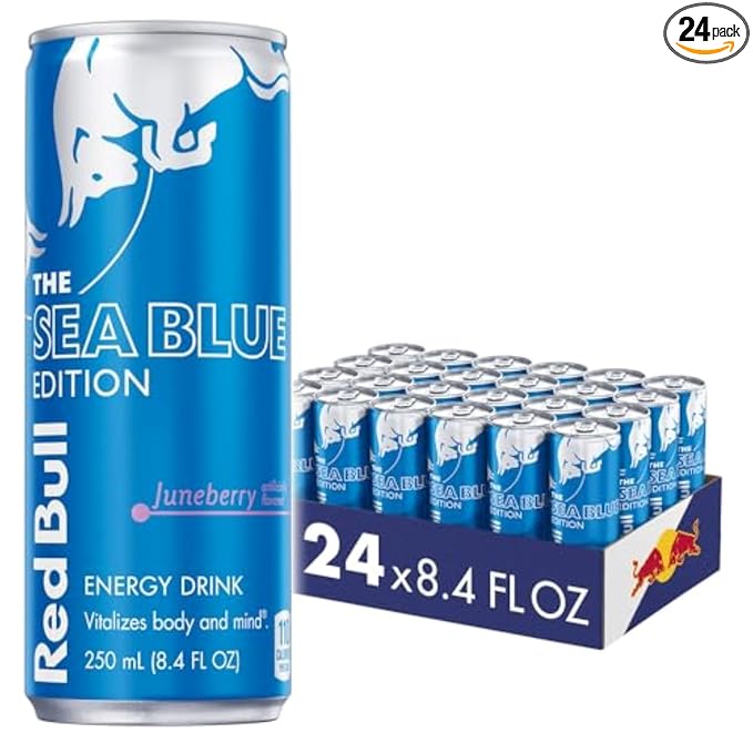 Red Bull Sea Blue Edition Energy Drink, Juneberry, with 80mg Caffeine plus Taurine & B Vitamins, 8.4 Fl Oz, Pack of 24 Cans