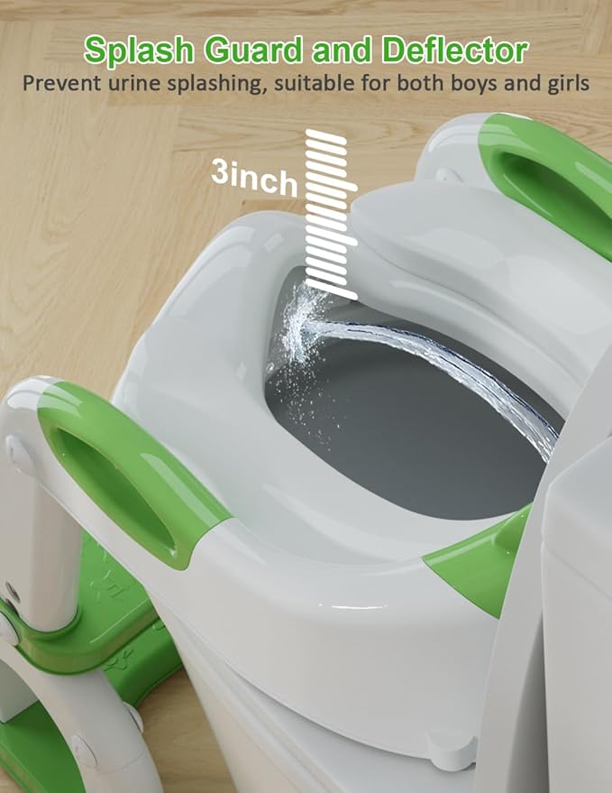 Potty Training Seat with Step Stool Ladder, Potty Training Toilet Seat with Soft Seat Splash Guard, Adjustable Height, 2 in 1 Potty Seats for Toddlers Kids Boys Girls