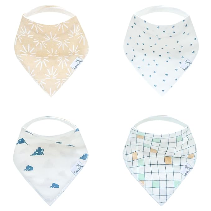Copper Pearl 4 Pack Soft Cotton Baby Bibs for Drooling and Teething, Absorbent Drool Bibs for Baby Girl and Boy, Adjustable to Fit Newborns to Toddlers, Tons of Styles (Sol)