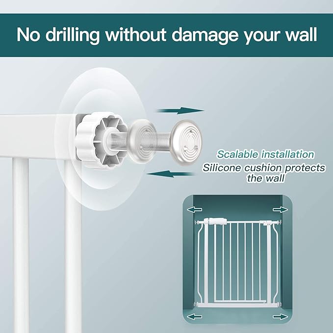 Narrow Walk Through Baby Gate 24.02-29.13 Inch Wide Auto Close Tension White Metal Child Pet Indoor Safety Gates Pressure Mounted for Stairs& Doorways (24.02"-29.13"/61-74CM, White)