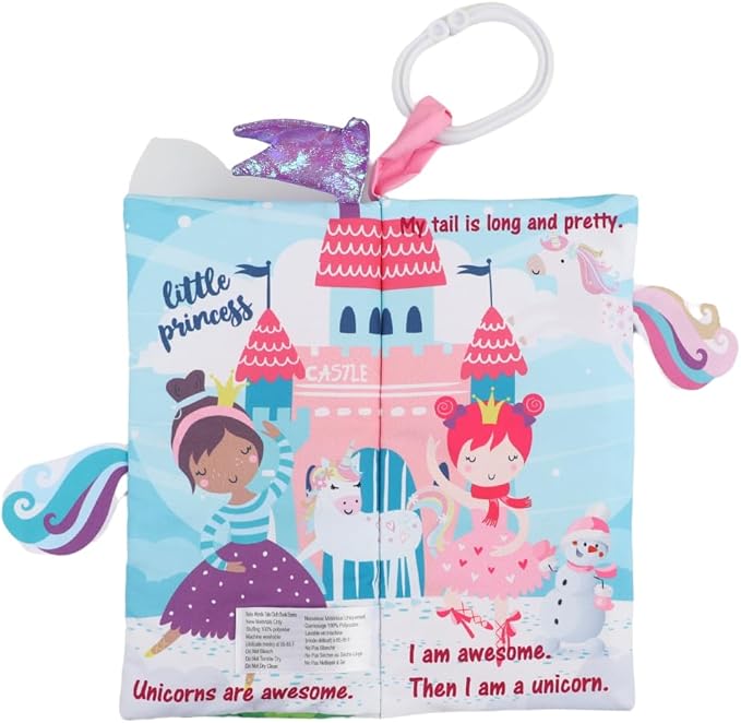 Unicorn Baby Books 0-6 Months Toys 6 to 12 Months, Touch Feel Cloth Crinkle Books for Babies,Infants, Soft Sensory Stroller Toys Baby Gifts Shower Items, Chweing Book, Easter Gift-Princess
